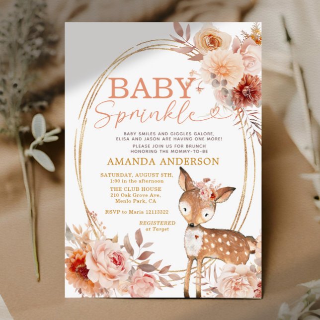 Convite Boho Baby Sprinkle Little Deer Floral Chá de frald (Criador carregado)