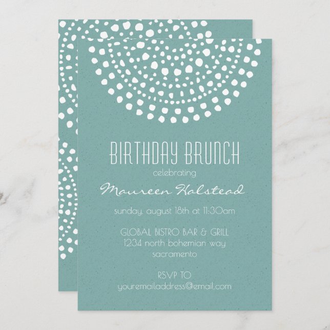 Convite Boho Bali Birthday Brunch em Teal (Frente/Verso)