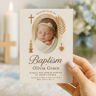 Convite Boho Baptism com Foto e Símbolos