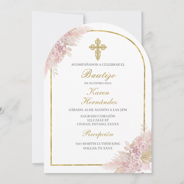 Convite Boho Baptism espanhol (Frente)