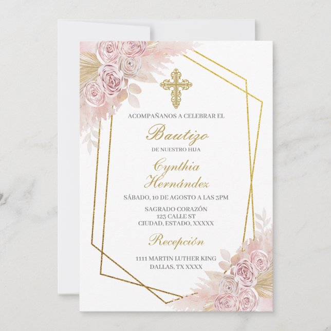 Convite Boho Baptism espanhol (Frente)