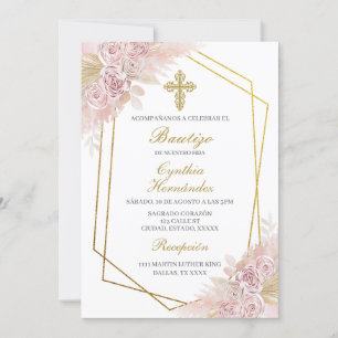 Convite Boho Baptism espanhol