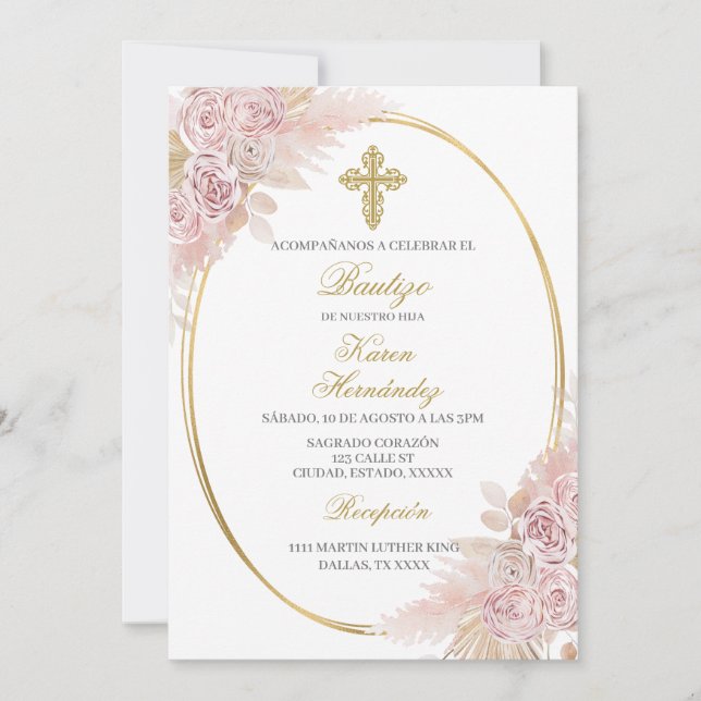 Convite Boho Baptism espanhol (Frente)
