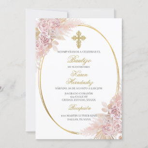 Convite Boho Baptism espanhol