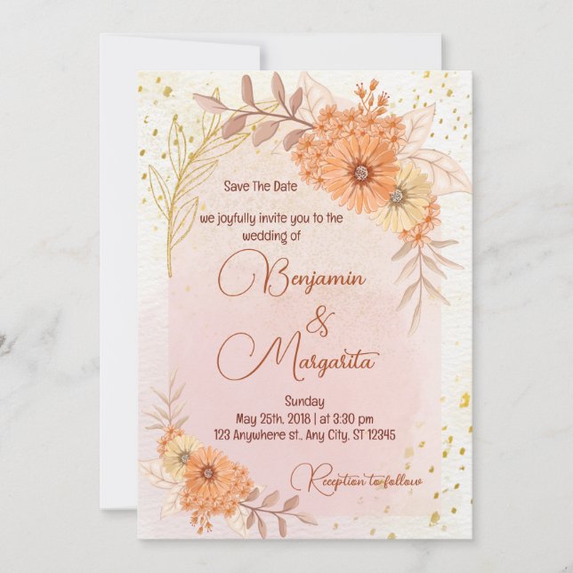 Convite Boho Baptism Invite, Casamento Pampas Grass Boho (Frente)