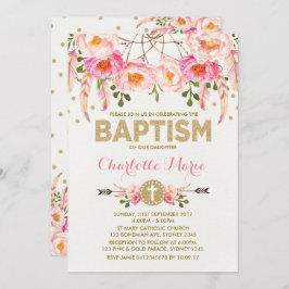 Convite Boho Baptism Invite Dreamcatcher Floral Dourada Ro