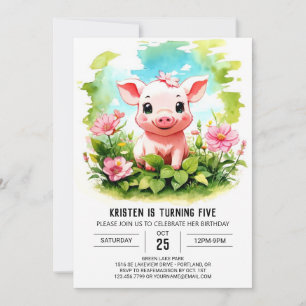 Convite Boho Barnyard Adventures Piglet Girl Birday