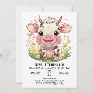 Convite Boho Barnyard Pink Cow Birday