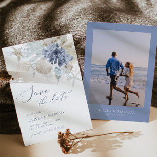 Convite Boho Beach Blue Weding Date Invitation