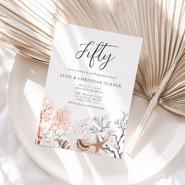 Convite Boho Beach Coral Reef 50º aniversário de casamento (Criador carregado)
