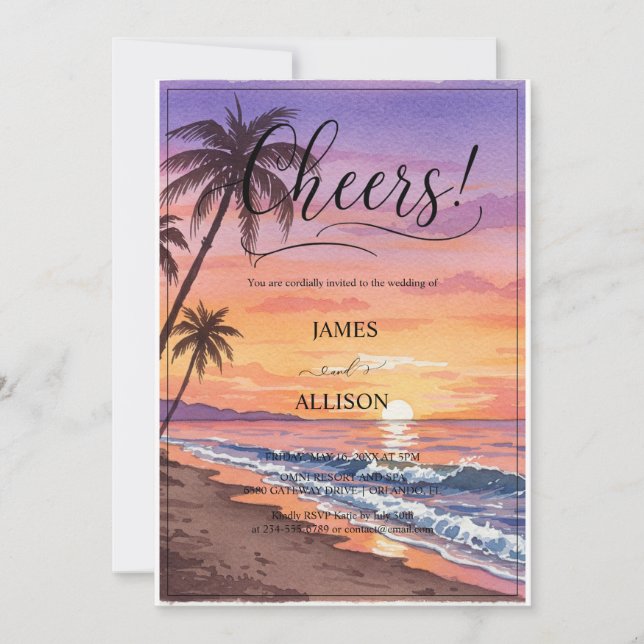 Convite Boho Beach Ocean California e Ouro Sun Wedding (Frente)