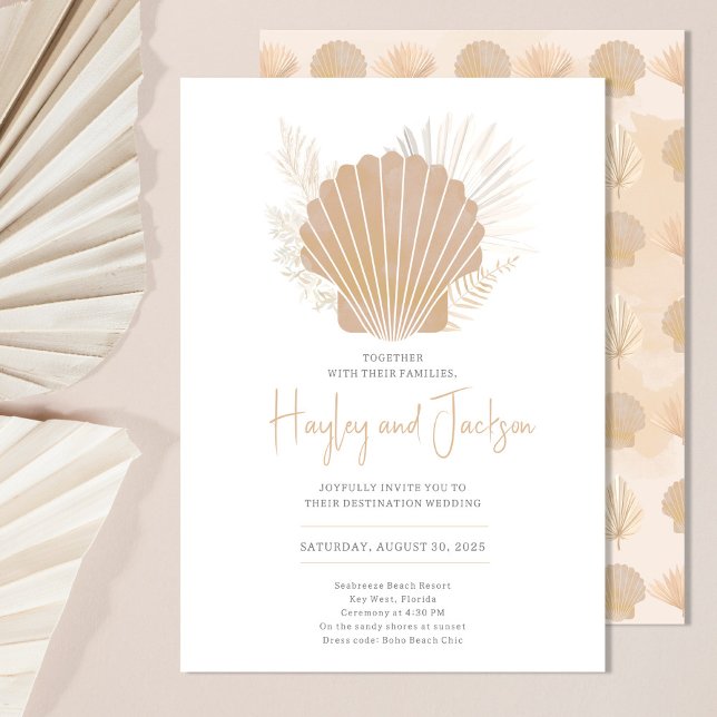 Convite Boho Beach Shell Ocean Wedding (Criador carregado)
