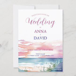 Convite Boho Beach Sunrise Watercolor Casamento