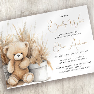 Convite Boho Bear Pampas Grass Chá de fraldas De Espera