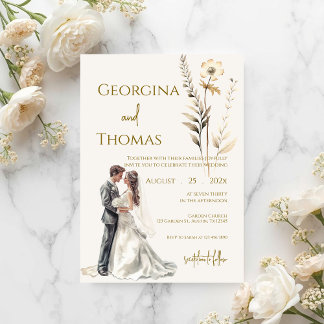 Convite Boho bege com noiva Casamento 