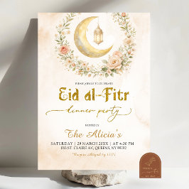 Convite Boho Bege Floral Crescente Ramadan Eid Al-Fitr