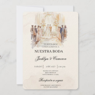 Convite Boho beige com noiva Casamento espanhol
