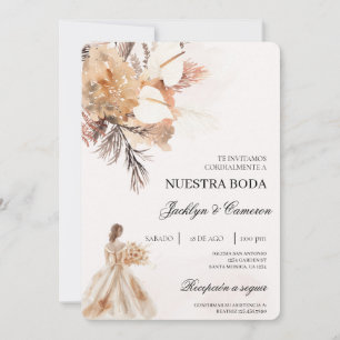 Convite Boho beige com noiva Casamento espanhol