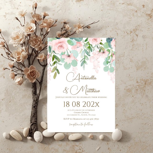 Convite Boho beige floral wedding (Criador carregado)