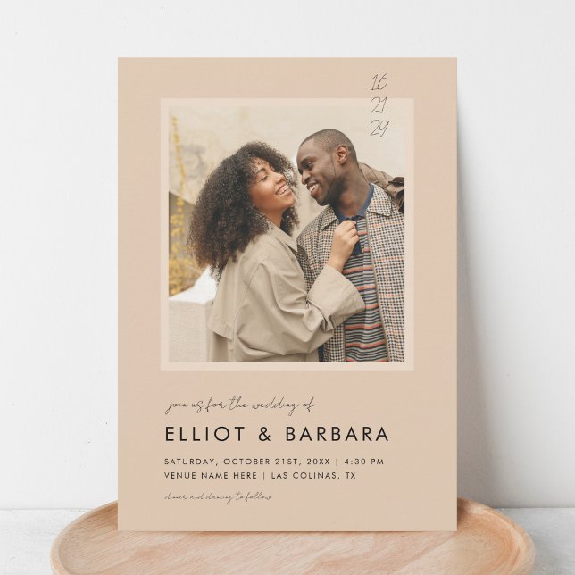 Convite Boho Beige Modern Script 2 Foto Código QR Casament (Criador carregado)