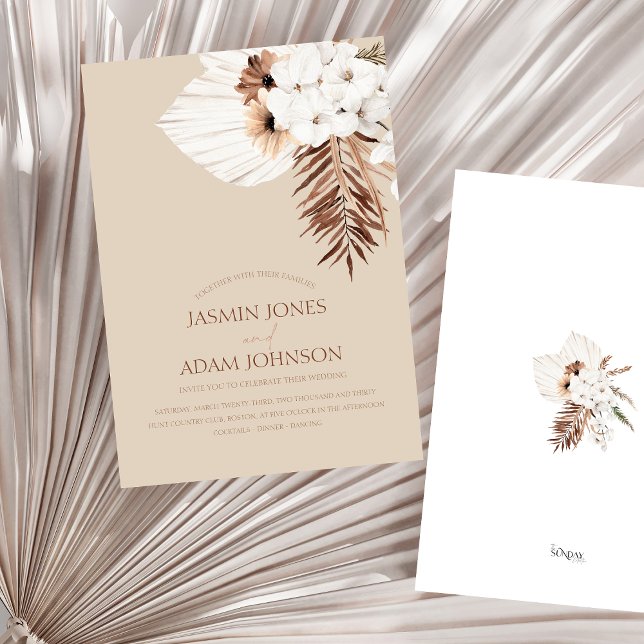 Convite Boho Beige Pampas Casamento com Orquídea de Grama (Boho Terracotta Beige Pampas Grass Floral Wedding Invitation)