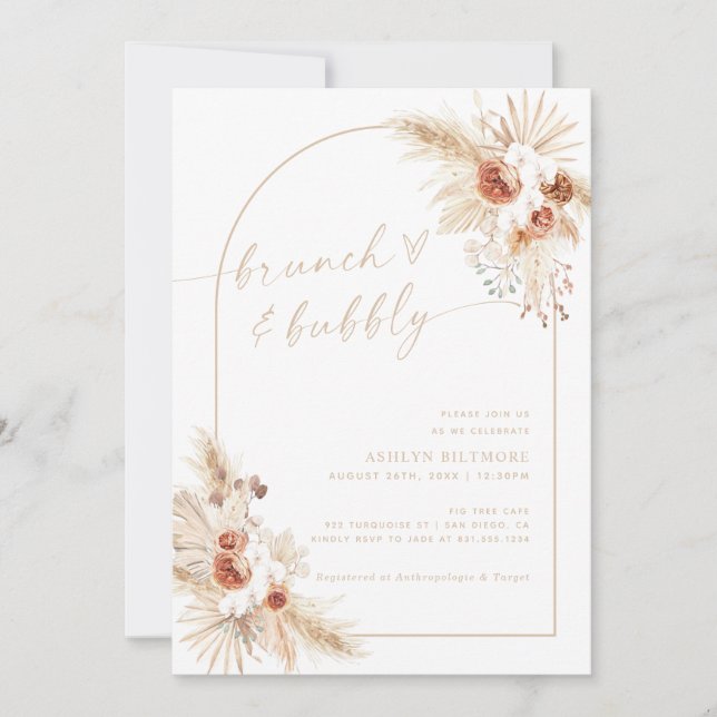 Convite Boho Beige Pampas Grass Bridal Brunch (Frente)