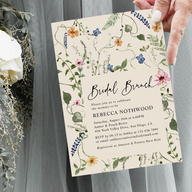 Convite Boho Beige Wildflower Bridal BrunChá (Criador carregado)