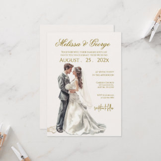 Convite Boho beige with bride Wedding