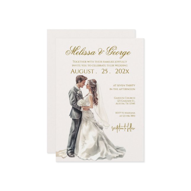 Convite Boho beige with bride Wedding (Frente/Verso In Situ)