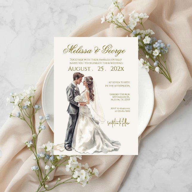 Convite Boho beige with bride Wedding (Criador carregado)