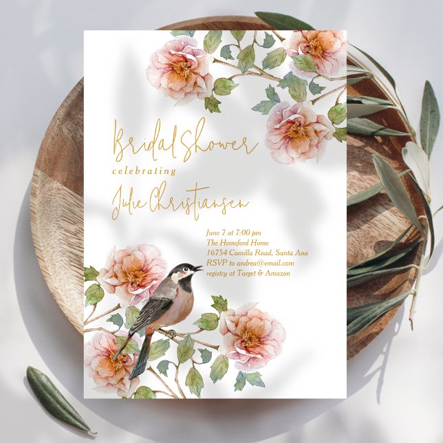 Convite Boho Bird in Florals Bridal Shower (Criador carregado)