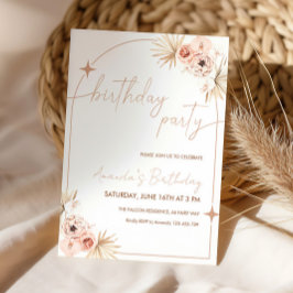 Convite Boho Birthday Convidou Pampas Grass Aniversário