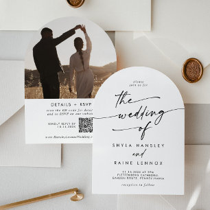 Convite Boho Black and White Photo Code Arch Wedch