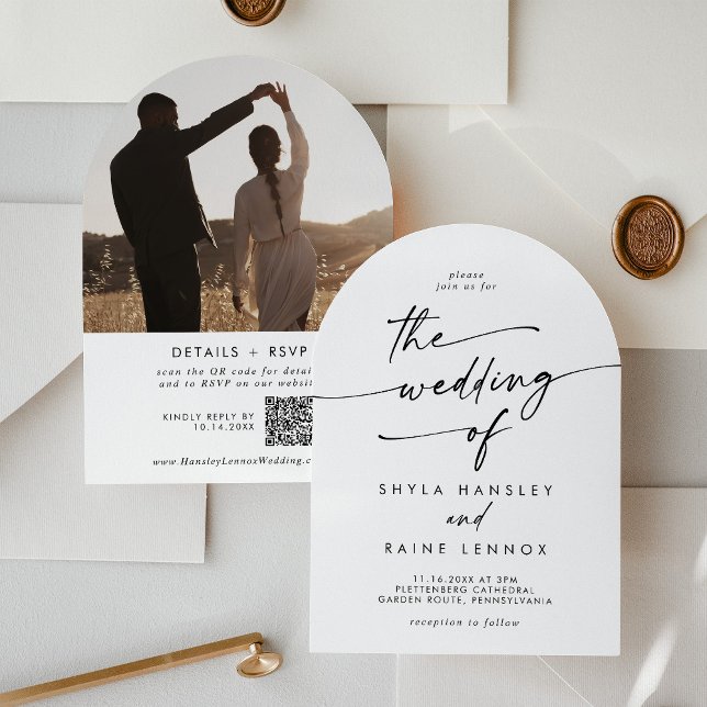 Convite Boho Black and White Photo Code Arch Wedch (Criador carregado)