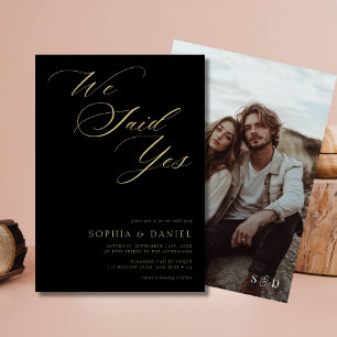 Convite Boho Black & Dourado Dissemos Sim Foto De Casament
