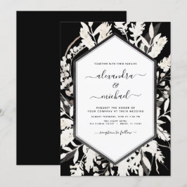 Convite Boho Black White Beige Botânico