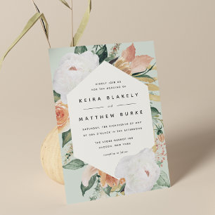 Convite Boho Blooms   Casamento Floral Geométrico Moderno