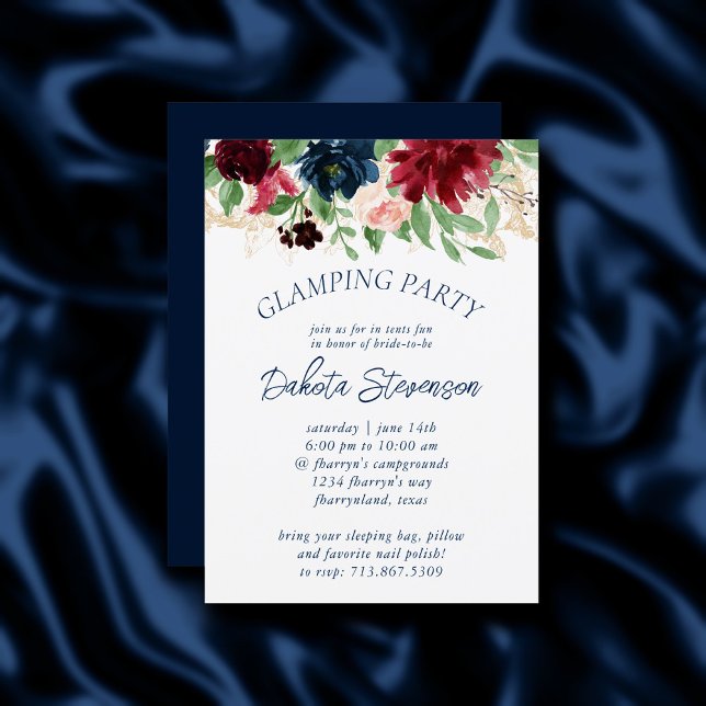 Convite Boho Blooms | Marinho russo e borgonha (Criador carregado)