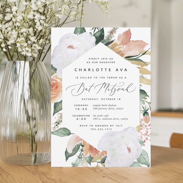 Convite Boho Blooms | Modern Floral Bat Mitzvah (Criador carregado)