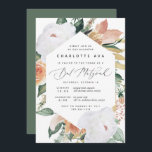 Convite Boho Blooms | Modern Floral Bat Mitzvah<br><div class="desc">Elegante convite para morcegos florais mitzvah apresenta um elongado quadro hexagonal de flores de aquarela e folhagem em boho desert inspirados em tons de pêssego,  branco,  marfim e verde-sábio. Personalize com sua cerimônia de morcego mitzvah e detalhes do partido em letras modernas.</div>