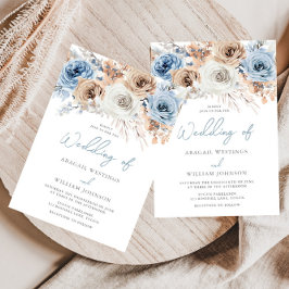 Convite Boho Blue: Casamento Floral Boêmia Azul Dusty