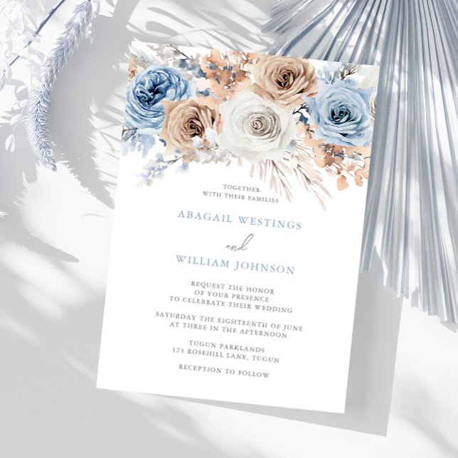 Convite Boho Blue: Casamento Floral Boêmiano Azul-Aquarela (Criador carregado)