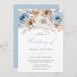 Convite Boho Blue: Casamento Floral de Aquarela Elegante