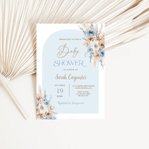 Convite Boho Blue Floral Pampas Chá de fraldas Grass Boy