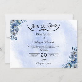 Convite Boho Blue Floral Weding Date