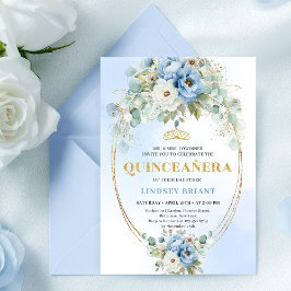 Convite Boho Blue Peonies Eucalyptus Quinceañera Download