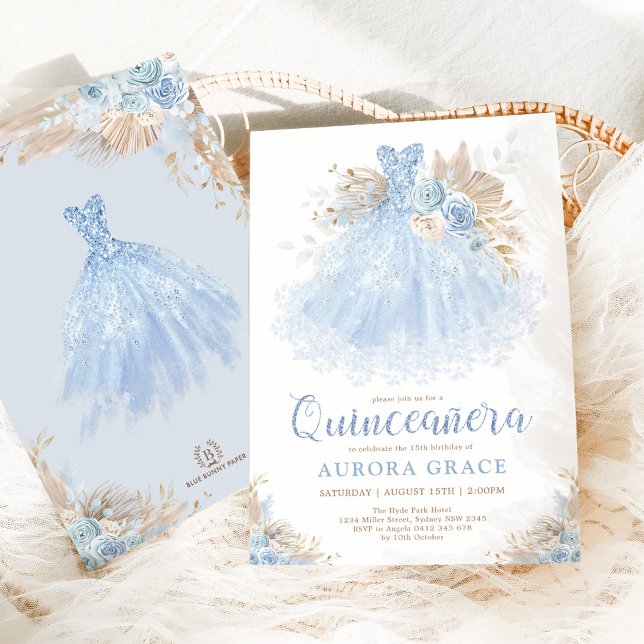 Convite Boho Blue Quinceañera Princesa Vestida Aniversário (Criador carregado)