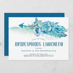Convite Boho Blue Watercolor Bridesmaids Floral Luncheids