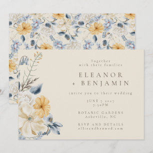 Convite Boho Blue Yellow Floral Watercolor Casamento