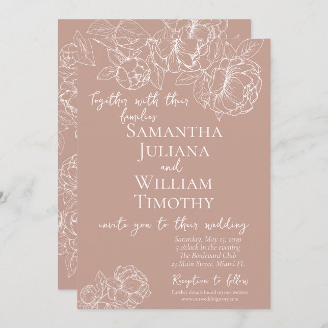 Convite Boho Blush Botânico Floral Moderno Rosa (Frente/Verso)